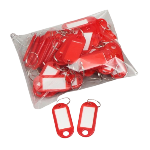 Móc khóa có thể ghi chú, màu đỏ, chất liệu bằng nhựa, kích thước: 6*2.1cm/钥匙号码牌/红色
